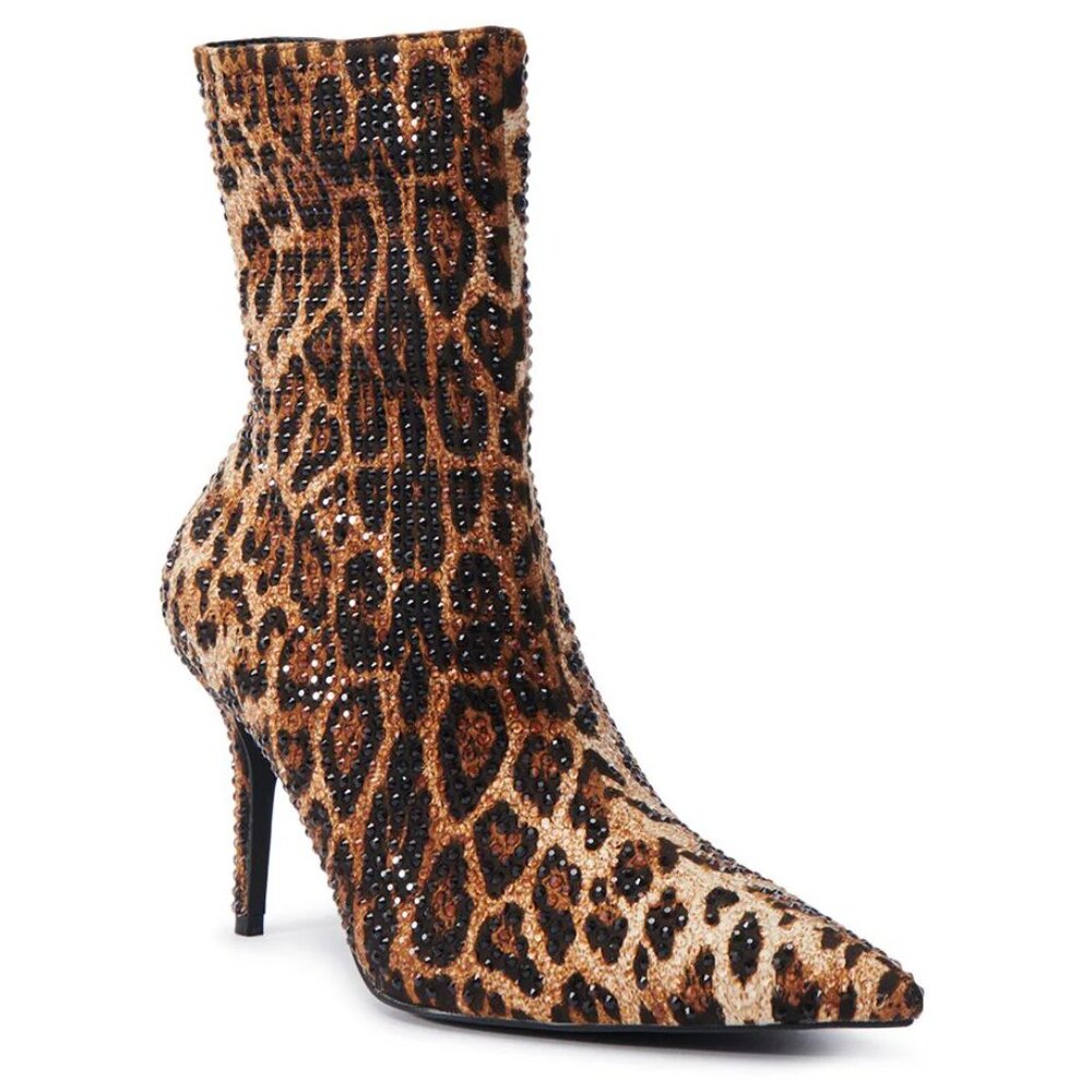 AZALEA WANG Chaundra Stiletto Bootie Size 7.5 Cheetah Animal Embellished NEW - Picture 4 of 17